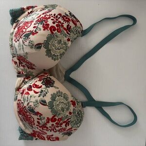 Adore Me | Red and Teal Floral Bra | 32DD